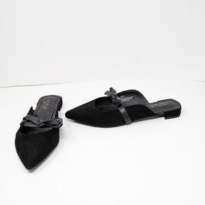 Cecelia New York Bethel Flat Mule Suede Bow Slip On Pointed Toe Sandals Shoes